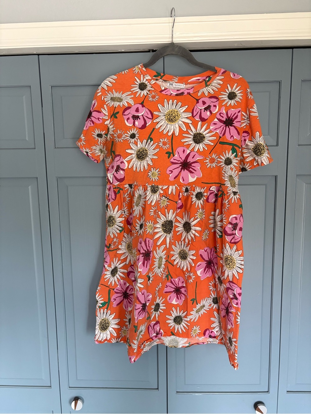 Zara Bright Orange Floral Short-Sleeve Dress